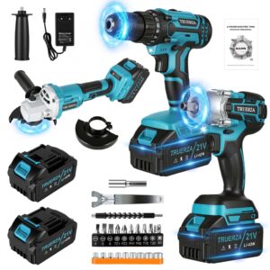 Kit 3 Ferramentas Sem Escovas 21V Truerza Furadeira Chave de Impacto