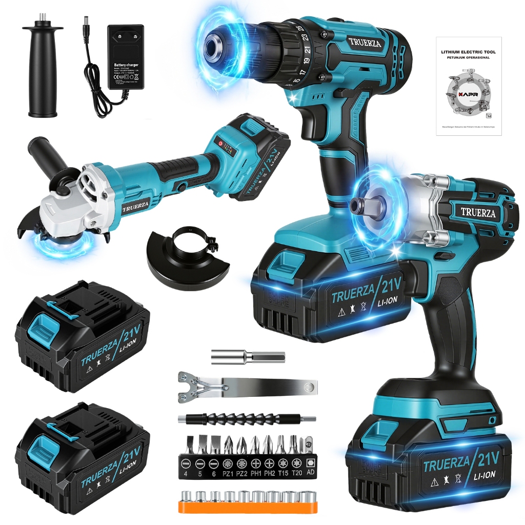 Kit 3 Ferramentas Sem Escovas 21V Truerza Furadeira Chave de Impacto