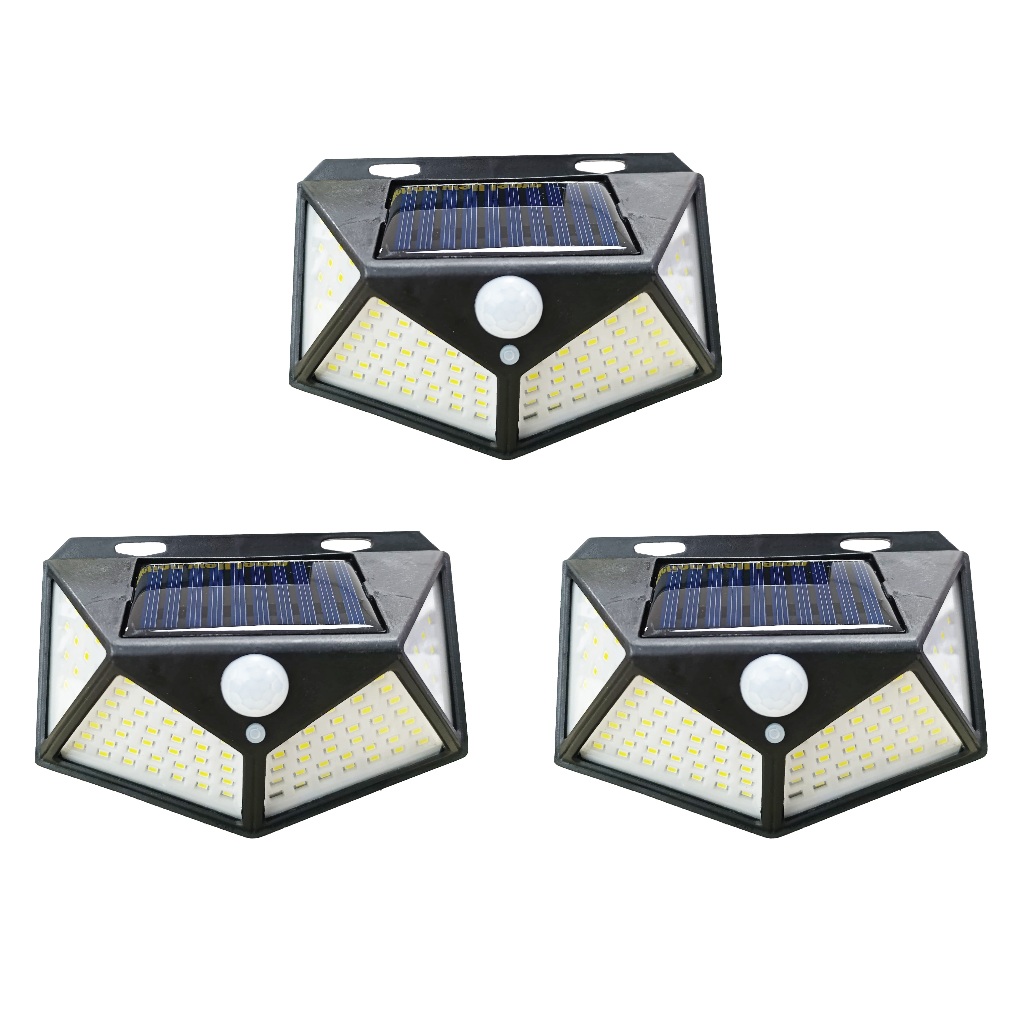 Kit 3 Luminária Solar Parede 100 Leds Sensor Presença Com 3 Funções — Decoração