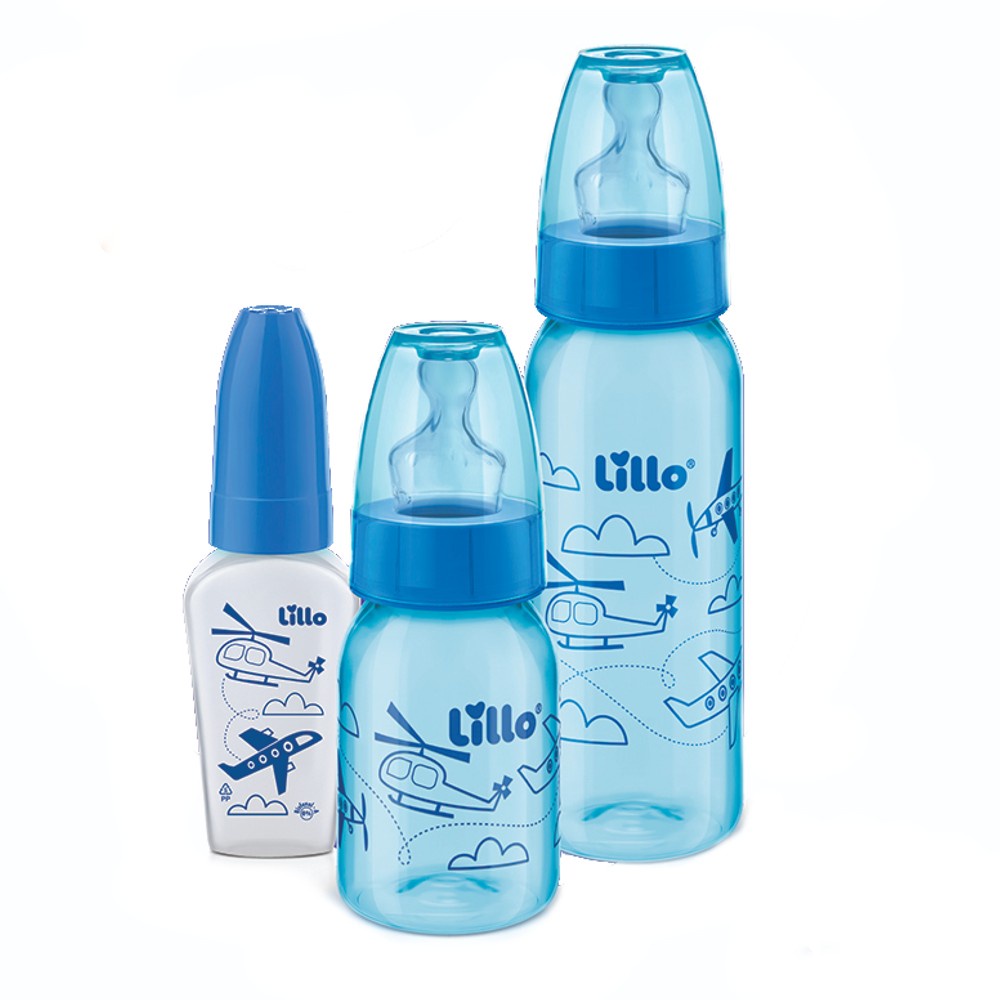 Kit 3 Mamadeiras Evolução Divertida 50 120 240ml Azul- Lillo