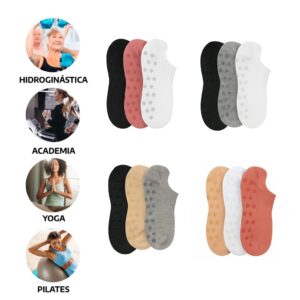 Kit 3 Pares Meias Antiderrapante Yoga Pilates Hidroginástica Academia