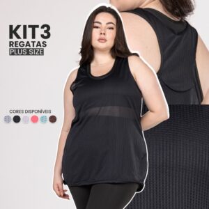 Kit 3 Regatas Plus Size Fitness Dry Camisetas Academia, Musculação e