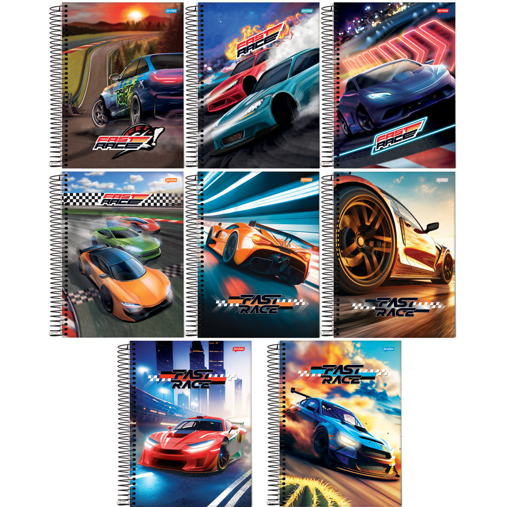 Kit 4 Cadernos Universitário 160 Folhas 10 Matérias 20X27cm Fast Race