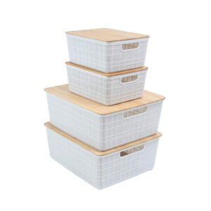 Kit 4 Caixas Organizadoras Tampa Bambu 2p 2m Branca Oikos