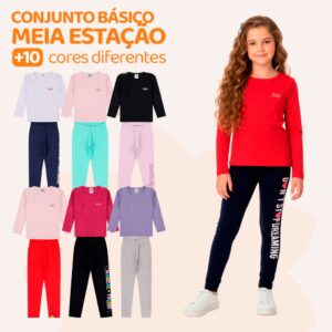Kit 4 ou 10 Peças Conjunto Blusa Manga longa e Legging Infantil