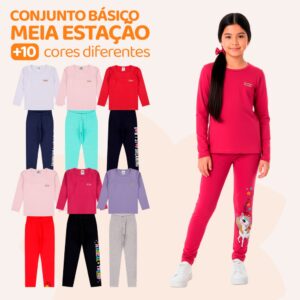 Kit 4 ou 10 Peças Conjunto Blusa Manga longa e Legging Menina