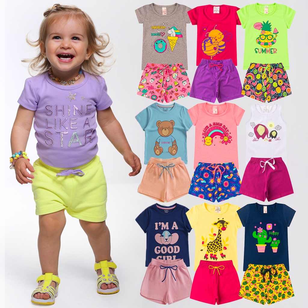 Kit 4 ou 10 Peças Roupa Infantil Menina Verão Feminino Conjunto