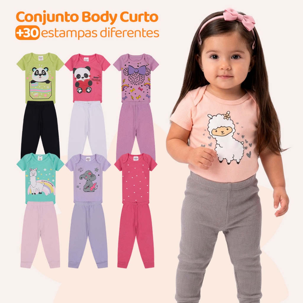 Kit 4 Peças de Roupas para Bebê Menina Kit 2 Body Roupa Infantil Bebê