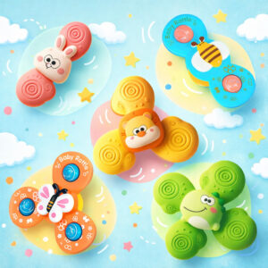Kit 5 Brinquedo Infantil Chocalho Giratório Spinner Com Ventosa
