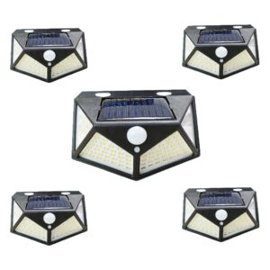 Kit 5 Luminária Solar Parede 100 Leds Sensor Presença Com 3 Funções