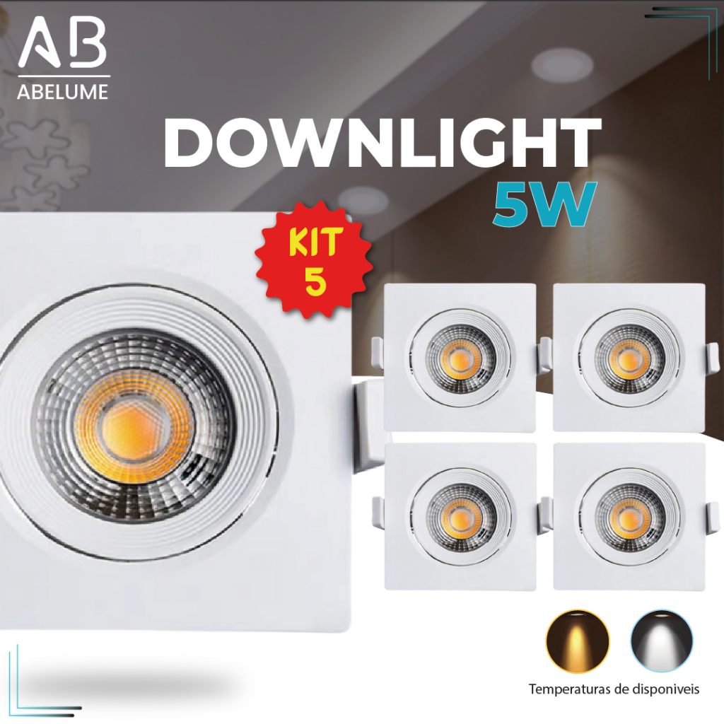 Kit 5 Luminária Spot Led Quadrado Direcionável 5W Embutir Gesso Teto — Decoração