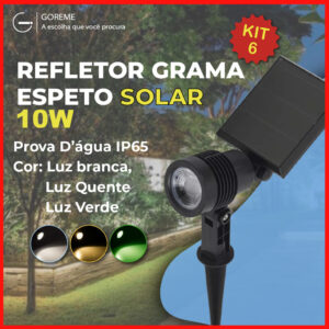 Kit 6 Luminária Espeto Jardim Solar LED 10W Refletor Solar Luz de