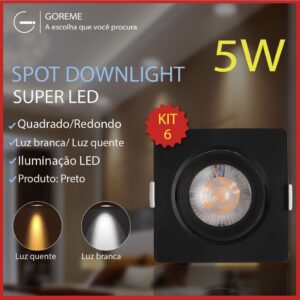 Kit 6 Luminária Spot Led Quadrado Direcionável 5W Embutir Gesso Teto — Decoração