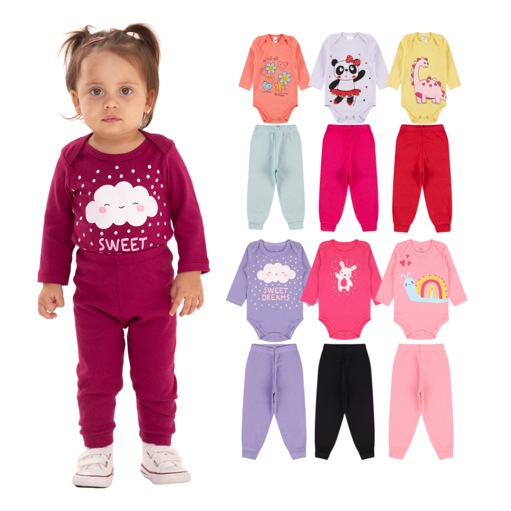 Kit 6 Peças de Roupas para Bebê Menina Kit 3 Body Roupa Infantil Bebê
