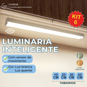 Kit 6 Smart Luminária Inteligente Ultra LED com sensor de movimento
