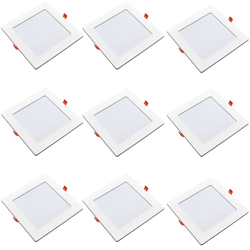 Kit 9 Painéis Plafon Quadrado Embutir 12W Luz Branca 6500K Luminária