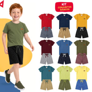 Kit Básico 10 Peças Roupa Infantil Menino Verão Conjunto Liso
