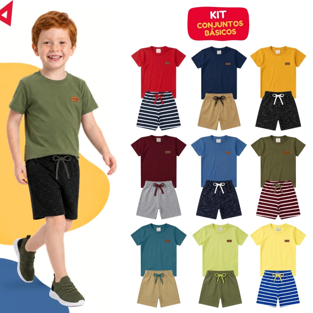 Kit Básico 10 Peças Roupa Infantil Menino Verão Conjunto Liso