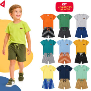 Kit Básico 8 Peças Roupa Infantil Menino Verão Conjunto Liso