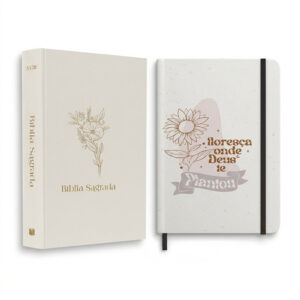 Kit Bíblia Sagrada Flor Nvi Letra Normal Capa Dura Caderno Moleskine