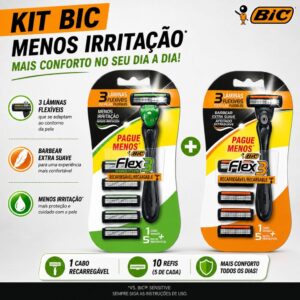Kit Bic Flex3 Barbeador Recarregável Flex3 Hybrid Sensitive
