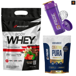 Kit Body Whey Protein Concentrado 900g Body Action +Creatina Pura