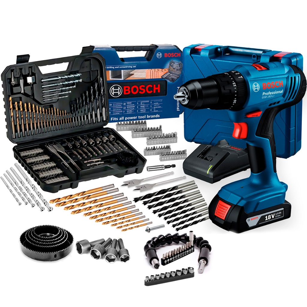Kit Bosch Parafusadeira Furadeira 18V Gsb C Carregador Maleta 103 Pçs — Ferramentas Elétricas