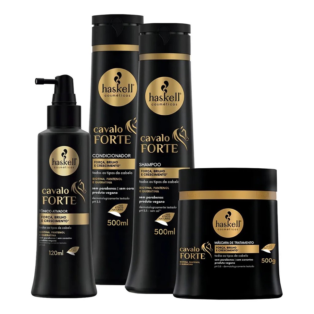 Kit Cavalo Forte Haskell Shampoo Condicionador Máscara Tônico 120ml