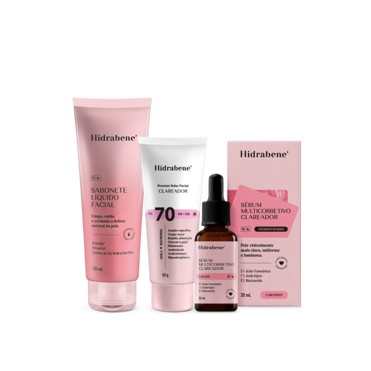 Kit Clareador Facial Sabonete Líquido Protetor Solar Clareador 70 Fps — Skincare