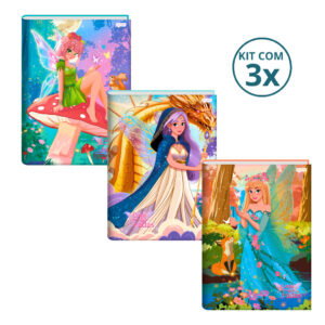 Kit Com 03 Cadernos Brochura 80 Folhas Fada Jandaia