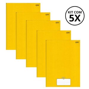Kit Com 05 Caderno Brochura 80 Fls Capa dura Stiff Kit: Amarelo