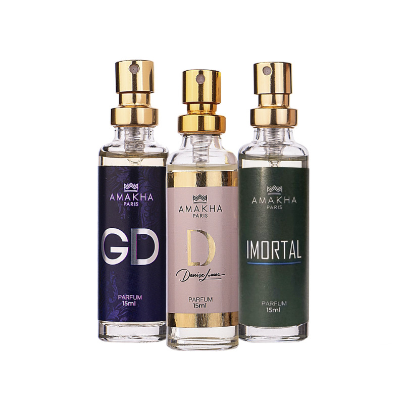 Kit com 3 Perfumes Femininos De Bolso 15ml: D GD Imortal Amakha Paris