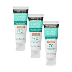 Kit com 3 Protetor Solar Facial Pele Oleosa Neutrogena Sun Fresh Derm