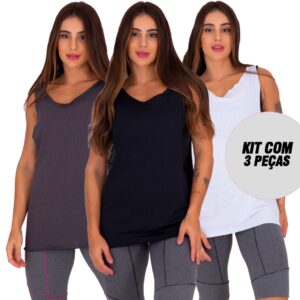 Kit com 3 Regatas Dry Fit Poliamida Academia