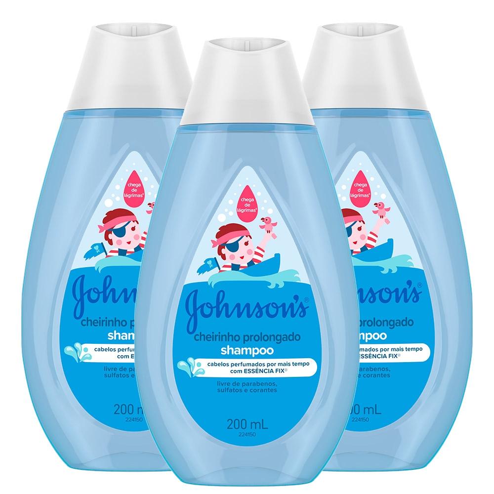 Kit com 3 Shampoo Johnson's Baby Cheirinho Prolongado 200ml
