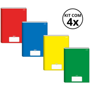 Kit Com 4 Caderno Brochura 96 Fls Pautado Capa Dura Stiff Kits:kit 10