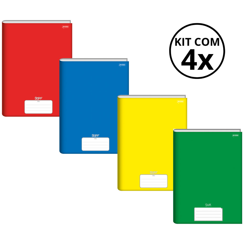 Kit Com 4 Caderno Brochura 96 Fls Pautado Capa Dura Stiff Kits:kit 10