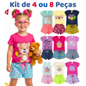 Kit de 4 ou 8 Peças Roupa Infantil Menina Verão Conjunto Feminino