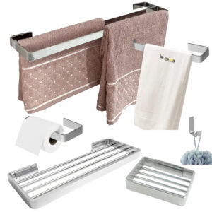 Kit de Banheiro Suporte de Toalhas Casal 50cm Cromado 6 Peças com