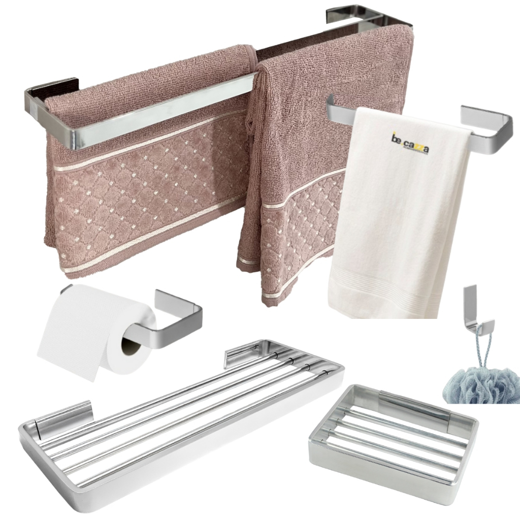 Kit de Banheiro Suporte de Toalhas Casal 50cm Cromado 6 Peças com