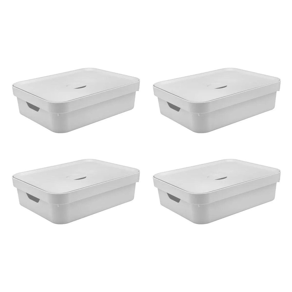Kit de caixa organizadora com tampa Ou 4 peças 10,5L Linha Cube Branco