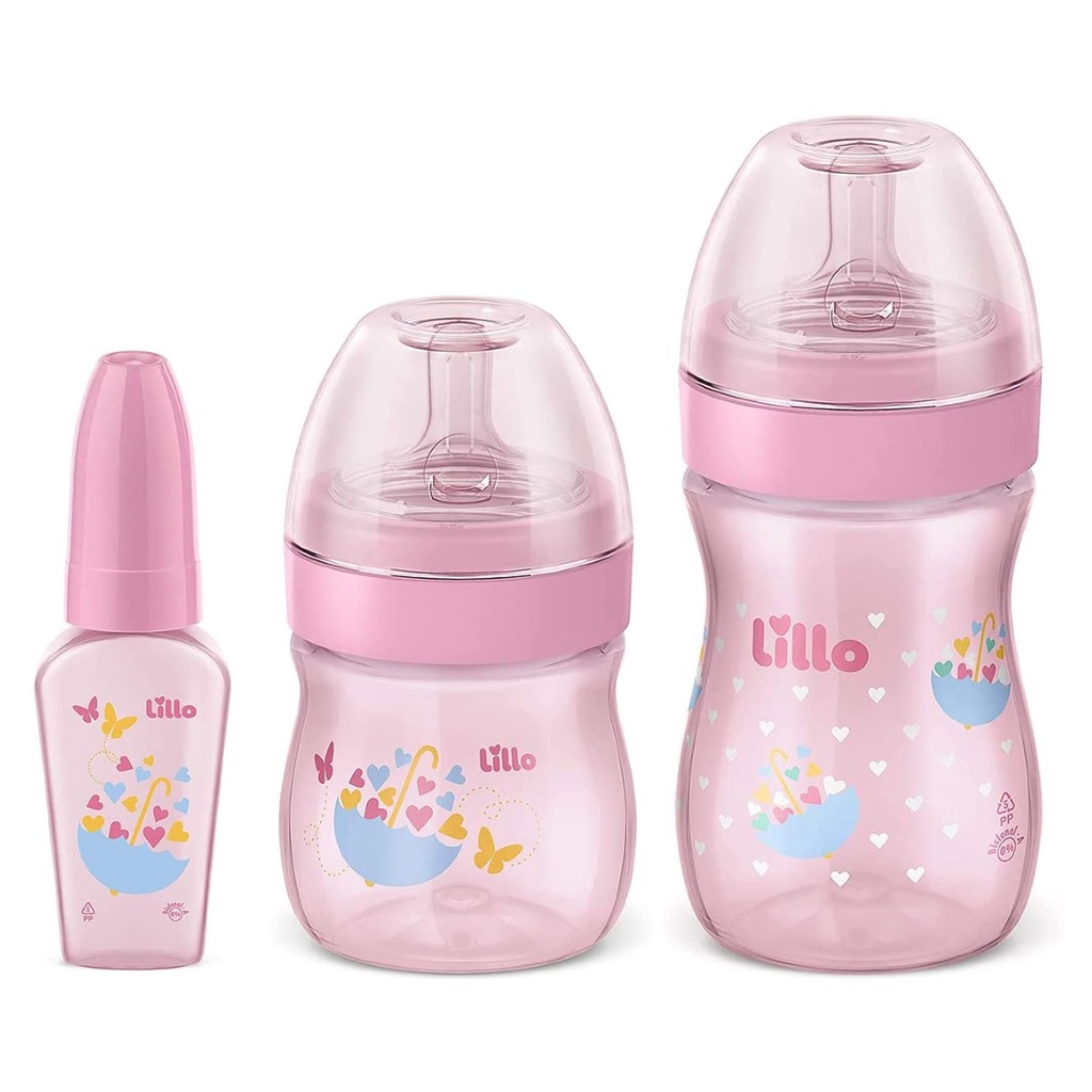Kit de Mamadeira Primeiros Passos 50 150 240ml Rosa Lillo
