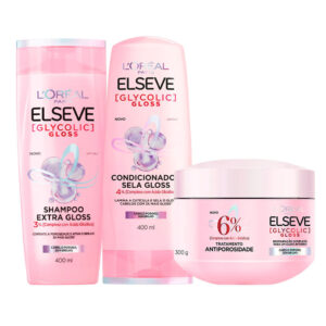 Kit Elseve Glycolic Gloss Shampoo 400ml Condicionador 400ml Máscara