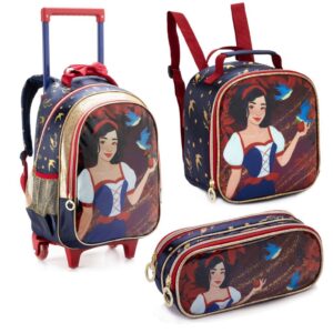 Kit Escolar das Princesas Mochila Rodinha Lancheira e Estojo