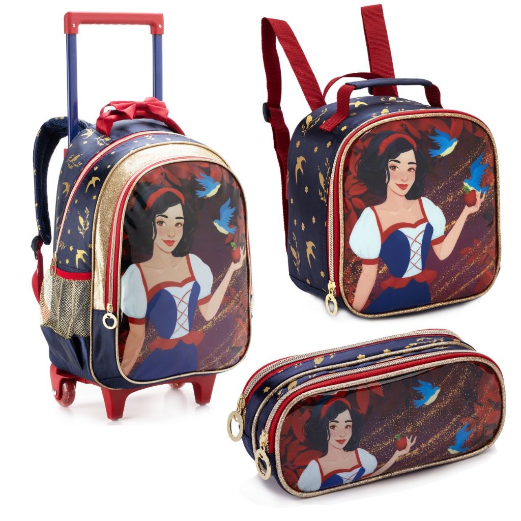 Kit Escolar das Princesas Mochila Rodinha Lancheira e Estojo — Bolsas e Mochilas