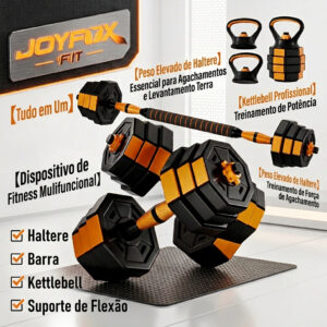 Kit Halteres Reguláveis 6 em 1 Joyfox 30kg Com Barra Extensora