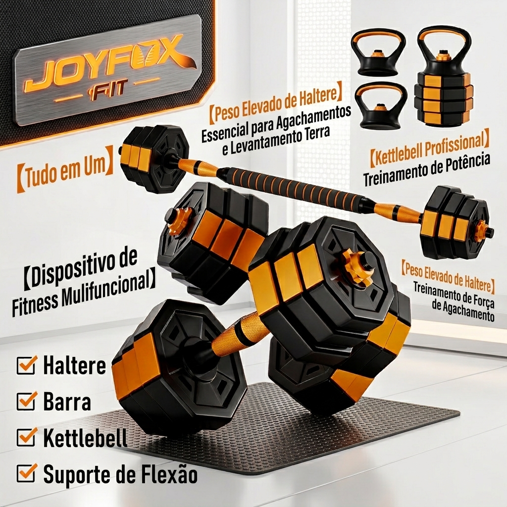 Kit Halteres Reguláveis 6 em 1 Joyfox 30kg Com Barra Extensora