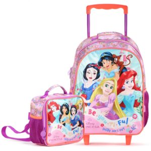 Kit Mochila Com Rodas Escolar Lancheira Xeryus Princesas da Disney