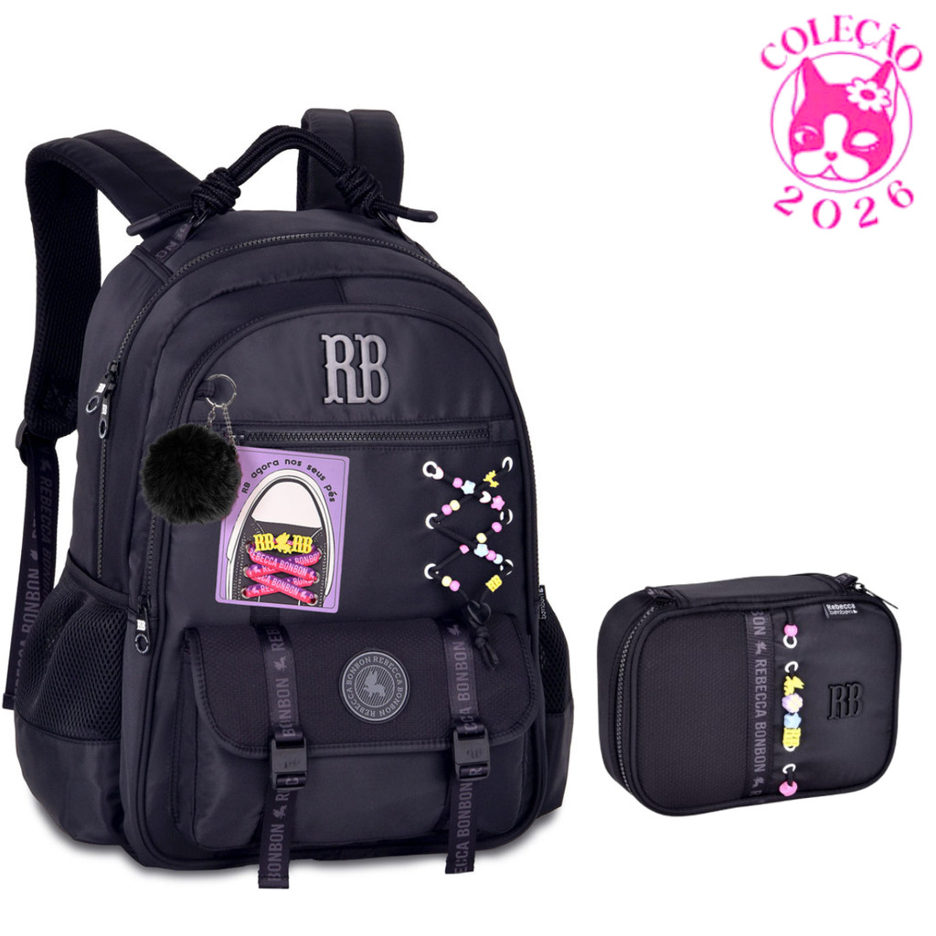 Kit Mochila de Costas Com Estojo Rebecca Bonbon Beaded Fun Clio Style