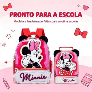 Kit Mochila De Costas Minnie Escolar Infantil Feminina Disney